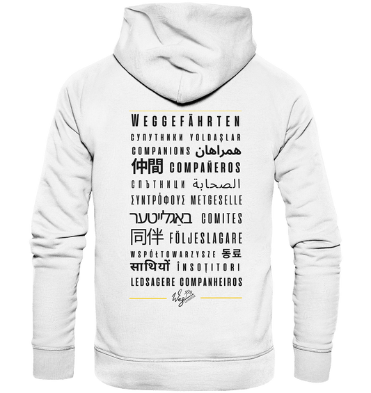 Weggefährten Sprachen (schwarz / Backprint) - Organic Hoodie - Weggefährten Mindset
