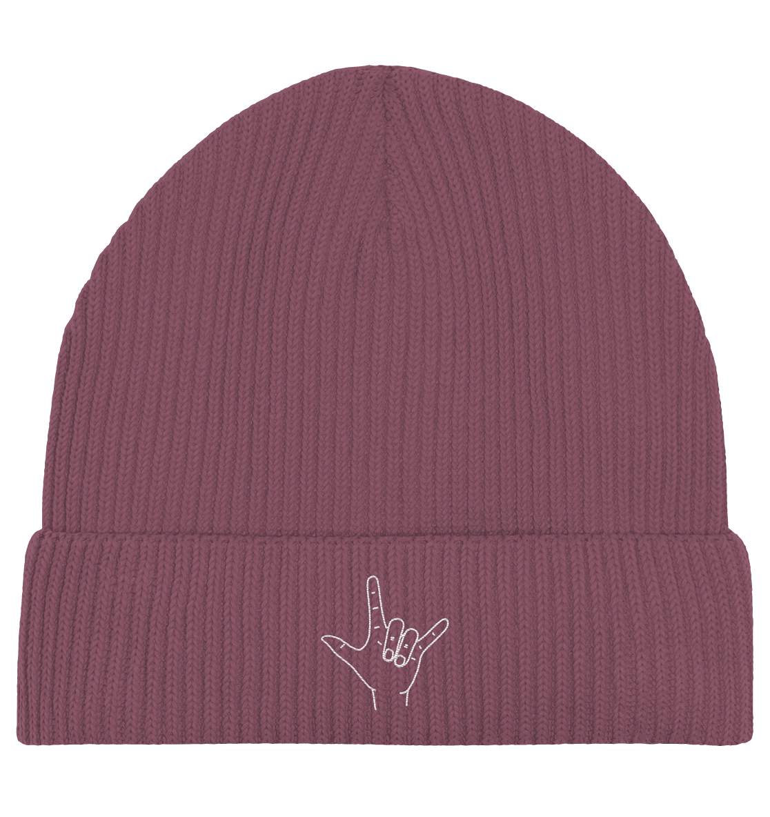 I Love You (Gebärde) - Stick / Weiß - Organic Fisherman Beanie - Weggefährten Mindset