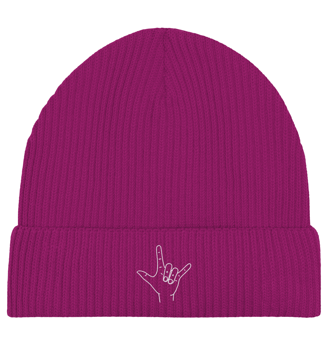 I Love You (Gebärde) - Stick / Weiß - Organic Fisherman Beanie - Weggefährten Mindset